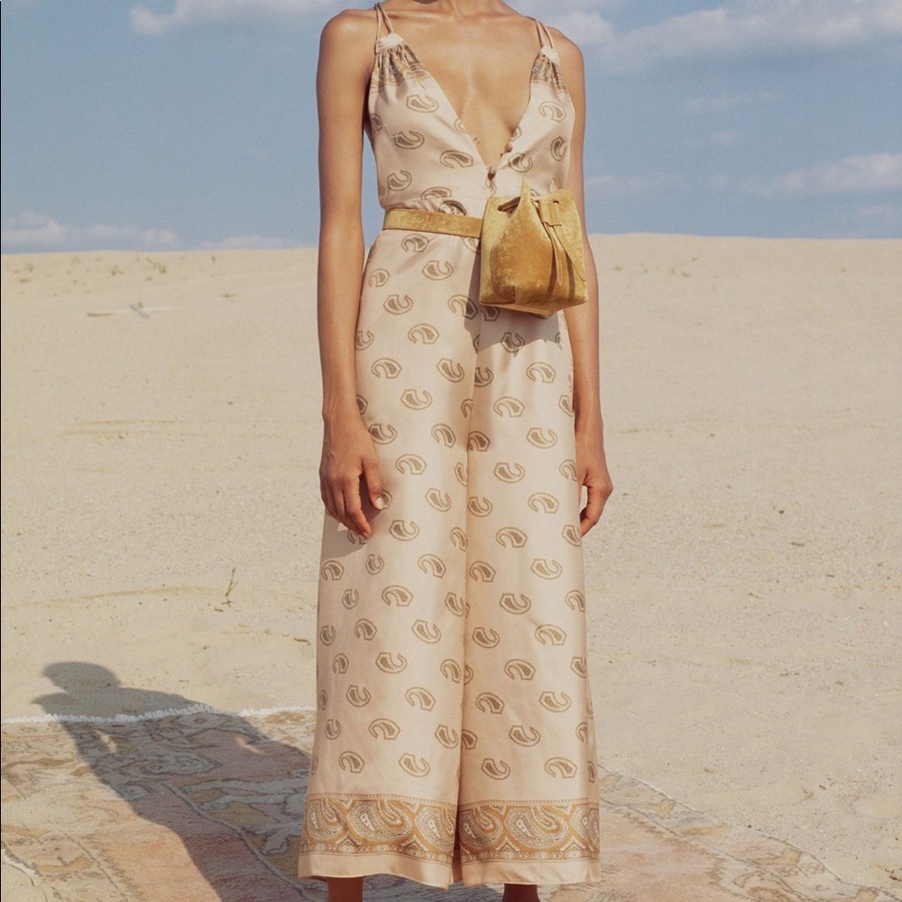 Nanushka paisley boho light pink silk jumpsuit size Medium